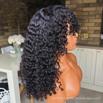 Pixie cut Short Bob Wigs With Bangs Curly Deep Water wave virgin brazilian cuticle aligned wig For Women 100% human hair wigs